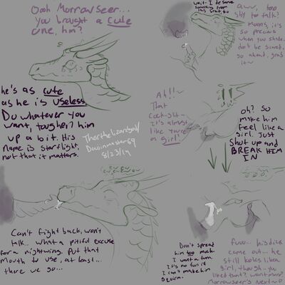 Morrowseer and Starflight (Wings_of_Fire)
art by thorthelizardgod
Keywords: wings_of_fire;nightwing;morrowseer;starflight;dragon;male;feral;M/M;penis;oral;closeup;spooge;thorthelizardgod