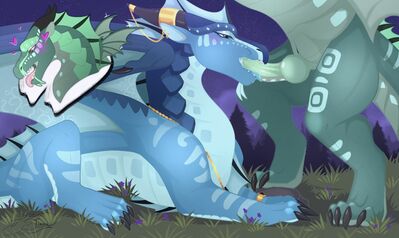 Seawing Oral Pleasuring (Wings_of_Fire)
art by tiama
Keywords: wings_of_fire;seawing;dragon;dragoness;male;female;feral;M/F;penis;oral;spooge;tiama