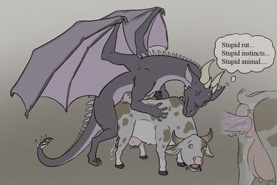 Cow and Dragon
art by tinyterrible
Keywords: dragon;furry;bovine;cow;male;female;feral;M/F;penis;from_behind;vaginal_penetration;spooge;closeup;humor;tinyterrible