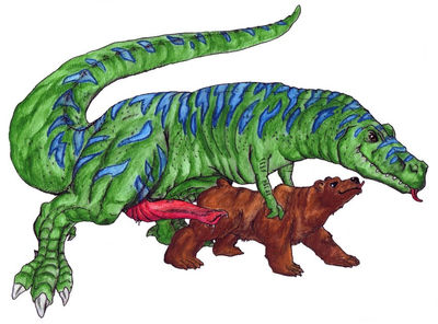 Tyrannosaurus and Grizzly
unknown creator
Keywords: dinosaur;theropod;tyrannosaurus_rex;trex;furry;ursine;bear;male;female;feral;M/F;penis;from_behind;suggestive;spooge