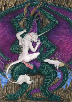 Dragon and Unicorn
art by nelena
Keywords: dragon;furry;equine;unicorn;male;female;feral;anthro;M/F;penis;cowgirl;vaginal_penetration;nelena