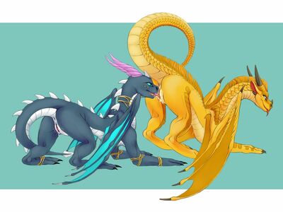 Sunny and Tulip (Wings_of_Fire)
unknown creator
Keywords: wings_of_fire;sandwing;sunny;dragoness;female;feral;lesbian;oral;vagina;spooge