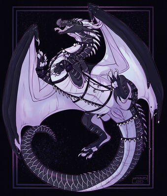 Opal Slit (Wings_of_Fire)
art by vantabats
Keywords: wings_of_fire;nightwing;dragon;dragoness;male;female;herm;feral;solo;bondage;cloaca;vantabats