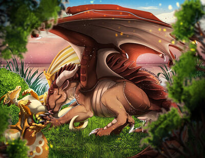 Tender Evening (Wings_of_Fire)
art by venlightchaser
Keywords: wings_of_fire;mudwing;silkwing;dragoness;female;feral;vagina;lesbian;missionary;oral;venlightchaser