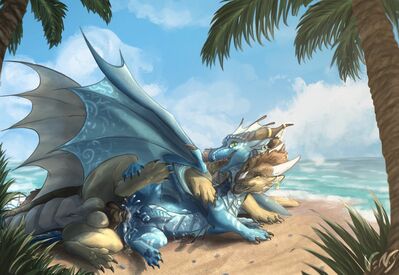 On The Beach (Wings_of_Fire)
art by vensart
Keywords: wings_of_fire;sandwing;seawing;dragon;dragoness;male;female;feral;M/F;penis;spoons;vaginal_penetration;beach;vensart