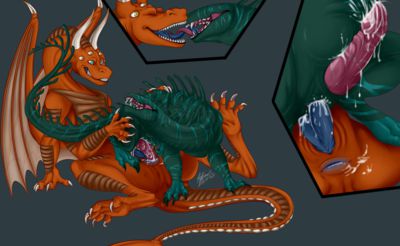 Hawtie10 x Dragonhydra
art by venvatio
Keywords: dragon;male;feral;M/M;penis;hemipenis;reverse_cowgirl;anal;closeup;spooge;venvatio