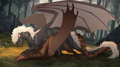 Forest Breeding
art by veoros
Keywords: dragon;dragoness;wyvern;male;female;feral;M/F;from_behind;suggestive;veoros