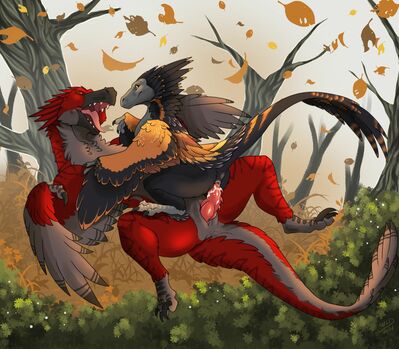 Autumn Raptor Riding
art by wanderlustdragon
Keywords: dinosaur;theropod;raptor;male;female;feral;M/F;penis;cowgirl;vaginal_penetration;spooge;wanderlustdragon