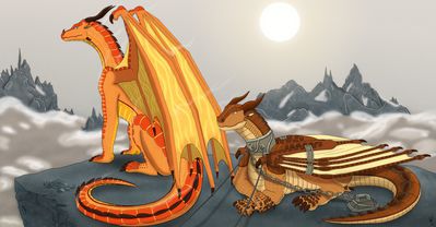Sky Kingdom Captive (Wings_of_Fire)
art by wisemans or vvisemans
Keywords: wings_of_fire;mudwing;skywing;clay;peril;dragon;dragoness;male;female;feral;solo;non-adult;wisemans