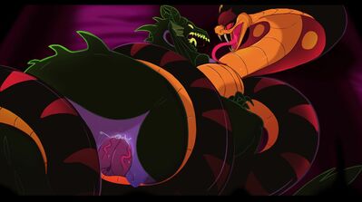 Maleficent and Jafar
art by wugi
Keywords: disney;alladin;sleeping_beauty;maleficent;jafar;snake;dragoness;male;female;feral;M/F;bondage;penis;hemipenis;cowgirl;double_penetration;vaginal_penetration;spooge;wugi