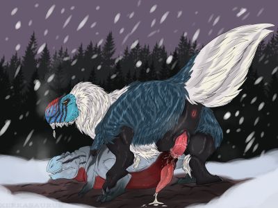 Yutyrannus and Rex
art by xerkasaurus-rex
Keywords: dinosaur;theropod;tyrannosaurus_rex;trex;yutyrannus;male;feral;M/M;penis;from_behind;anal;ejaculation;spooge;xerkasaurus-rex