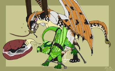 Messy Chained Capture (Wings_of_Fire)
art by xfaunengoldx
Keywords: wings_of_fire;sandwing;leafwing;rainwing;hybrid;dragon;male;feral;M/M;bondage;penis;from_behind;anal;internal;ejaculaton;spooge;xfaunengoldx