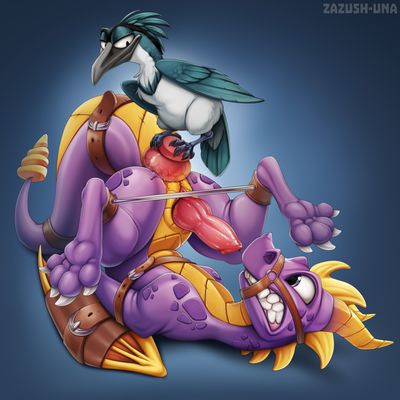 Spyro Stuffed
art by zazush-una
Keywords: videogame;spyro_the_dragon;avian;bird;plover;dragon;spyro;male;M/M;solo;penis;bondage;anal;dildo;masturbation;zazush-una