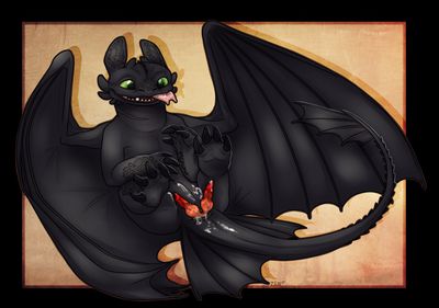 Toothless
art by zenerzia
Keywords: how_to_train_your_dragon;httyd;toothless;night_fury;dragon;male;anthro;solo;penis;hemipenis;masturbation;spooge;zenerzia