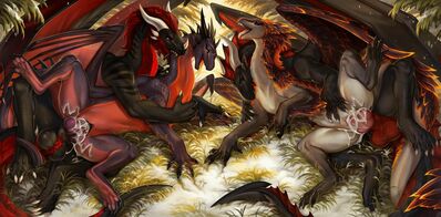 Double Trouble
art by zenvist
Keywords: dragon;dragoness;male;female;feral;M/F;orgy;penis;spoons;vaginal_penetration;spooge;zenvist