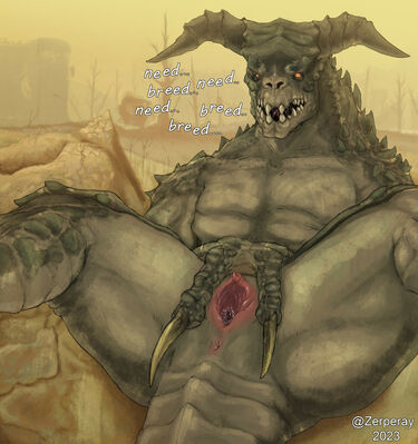 Need Breed
art by zerperay34
Keywords: videogame;fallout;reptile;lizard;deathclaw;female;anthro;solo;vagina;spread;spooge;zerperay34