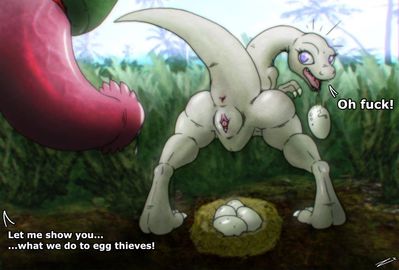 Egg Thief's Punishment
art by zevex
Keywords: dinosaur;theropod;oviraptor;male;female;feral;M/F;penis;vagina;spooge;egg;suggestive;zevex