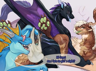 Girls Night Out
art by zortie
Keywords: dragoness;female;feral;lesbian;missionary;suggestive;humor;zortie