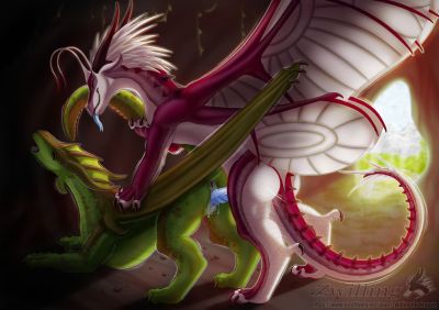 In a Mountain Cave 1 (Wings_of_Fire)
art by zwillingthedragon
Keywords: wings_of_fire;leafwing;mudwing;seawing;hybrid;dragon;dragoness;male;female;feral;M/F;penis;from_behind;vaginal_penetration;spooge;zwillingthedragon