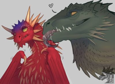 Meleys and Vhagar
art by zyria
Keywords: game_of_thrones;dragoness;wyvern;meleys;vhagar;female;feral;non-adult;humor;zyria