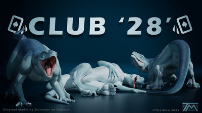 Club 28 Character Showcase
Remake of the old `Club` in 2023, but with a better rendering engine (Cycles vs Eevee). Original Model by Jinnoaka on Patreon.
Keywords: dinosaur;theropod;interceptor;feral;female;solo;cgi;thatman